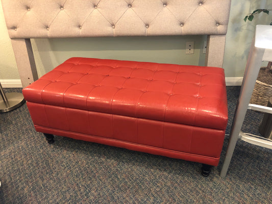 Red Leather Storage Ottoman