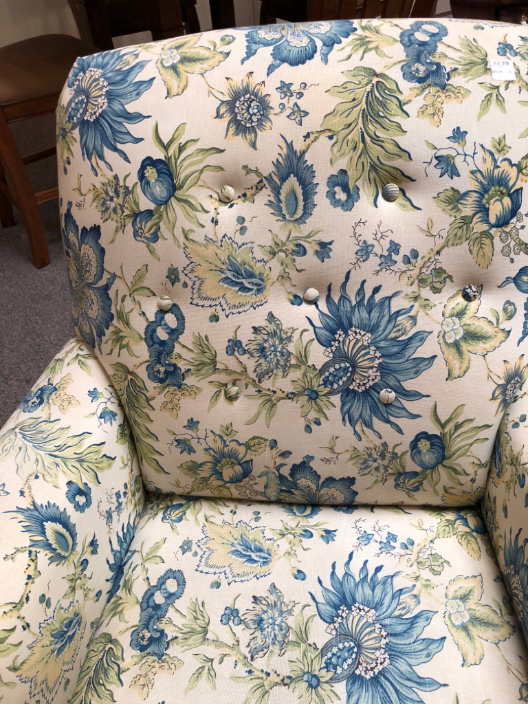 Blue & Green Floral Accent Chair