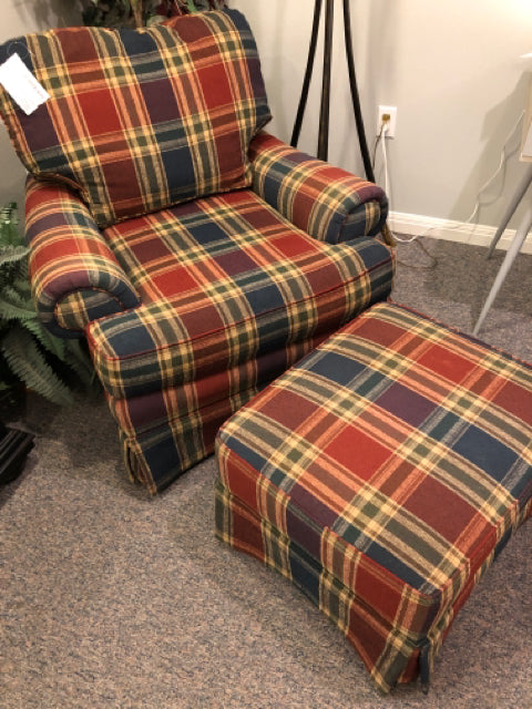 Plaid Chair w/Ottoman (by Sherrill-2 available)