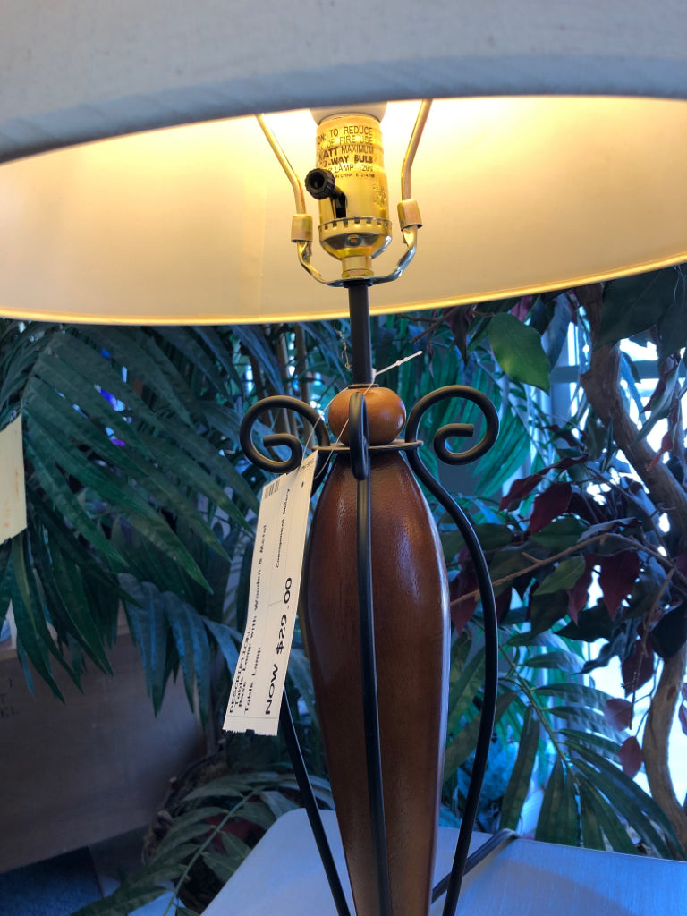 Table Lamp with Wooden & Metal Base