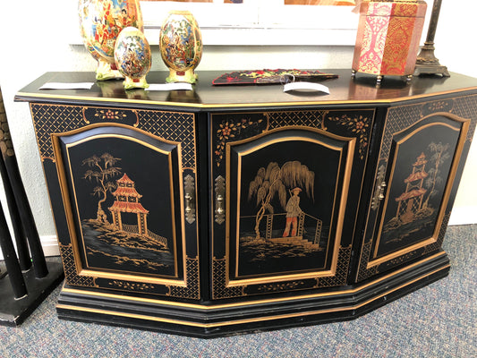 Black Oriental Painted Accent Cabinet