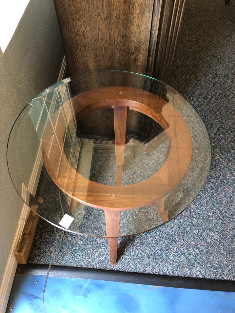 Glass Top Wood Side Table