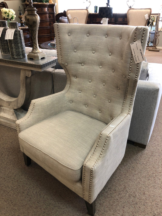 Grey Cloth High-Backed Chair