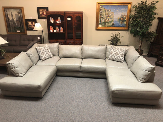 Large Gray Leather Sectional from Miller & Waldrop 142" long & 86" wide