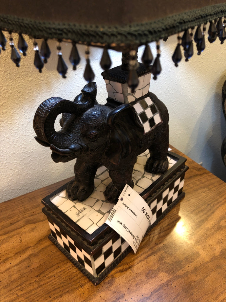 Black & White Checkered Lamp with Elephant Base