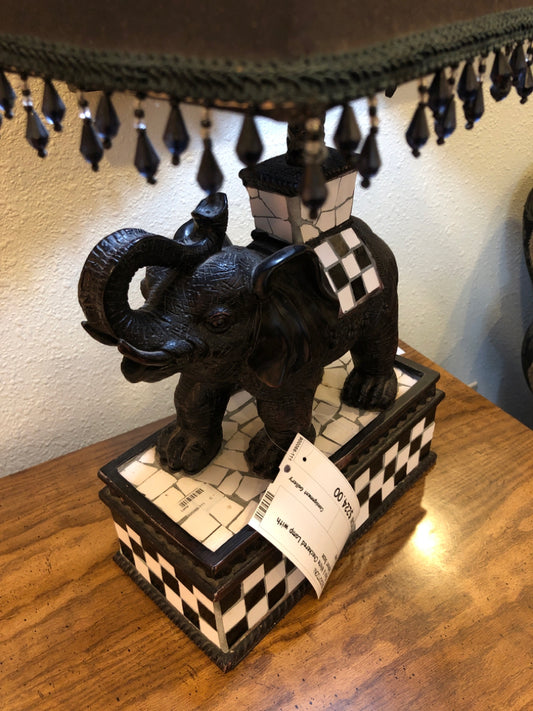 Black & White Checkered Lamp with Elephant Base
