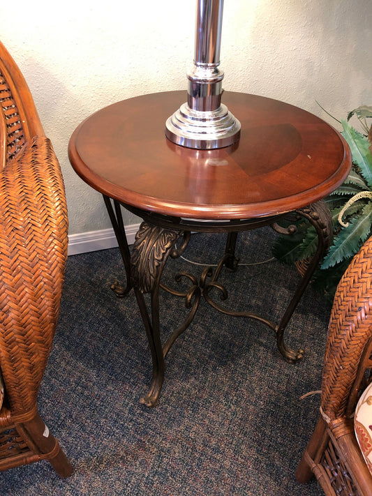 Wood & Metal End Table (2 available) (damage on top)