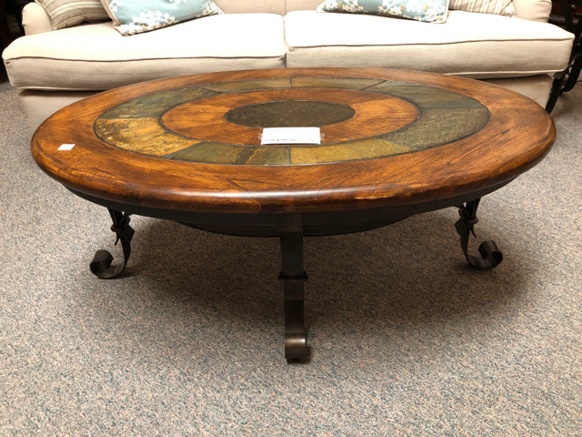 Oval Coffee Table w/Square Slate Top