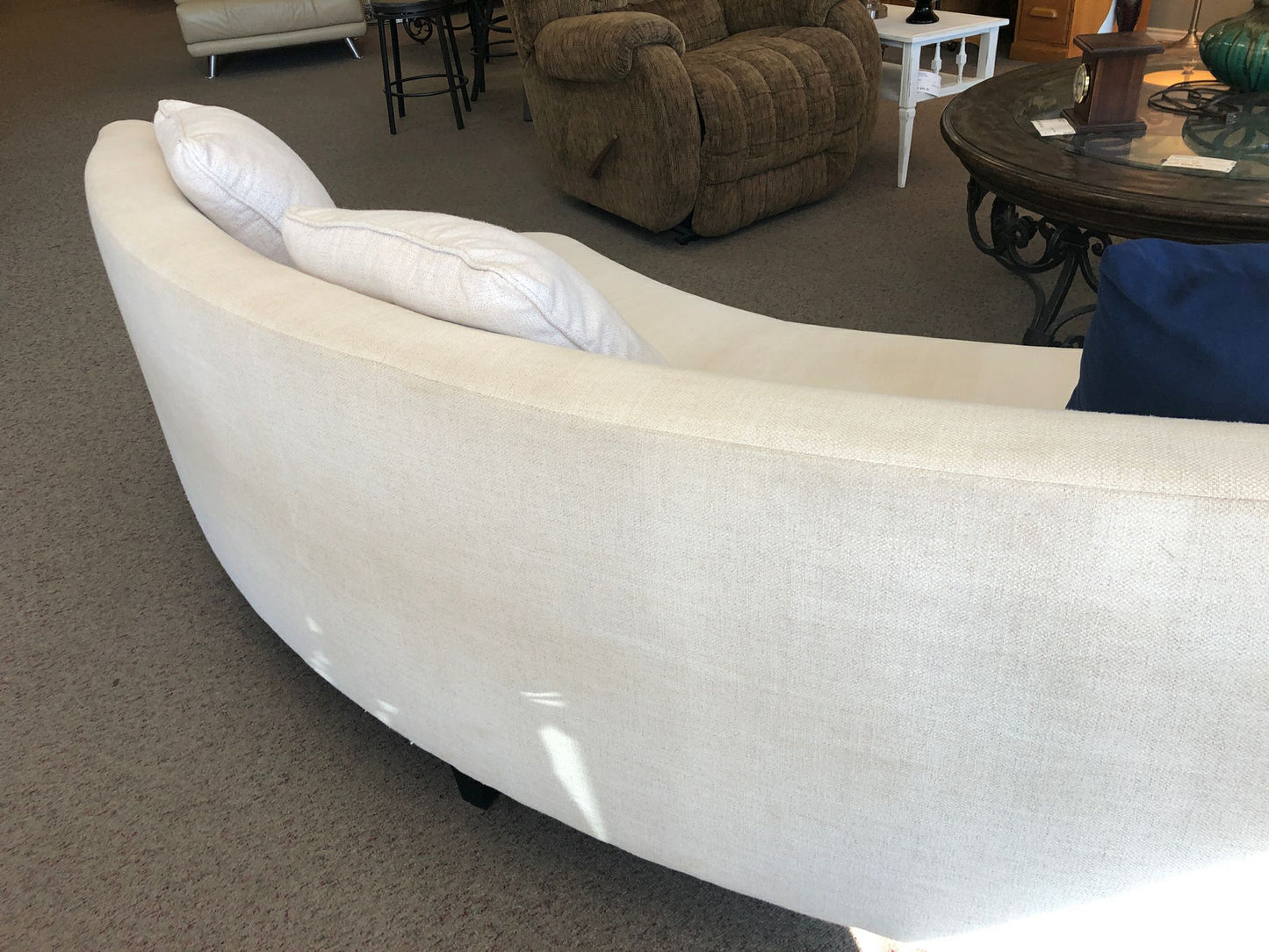 2 Piece White sectional w/4 white and 2 blue pillows