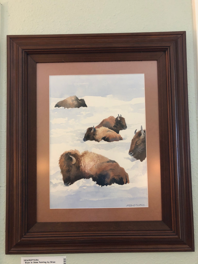 Bison in Snow Painting by Brian Ashmore