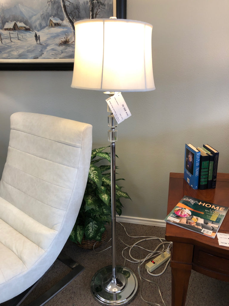 Chrome Floor Lamp with White Shade