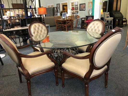 54" Glass Top Table w/ 4 Tan Chairs (chairs custom made $2,000.00 each)