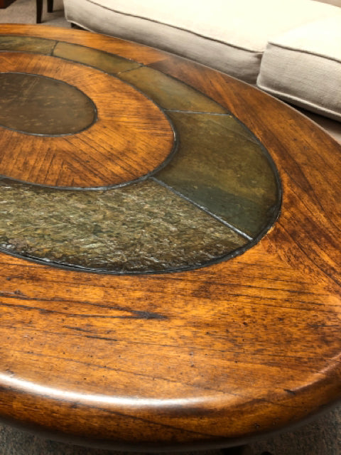 Oval Coffee Table w/Square Slate Top