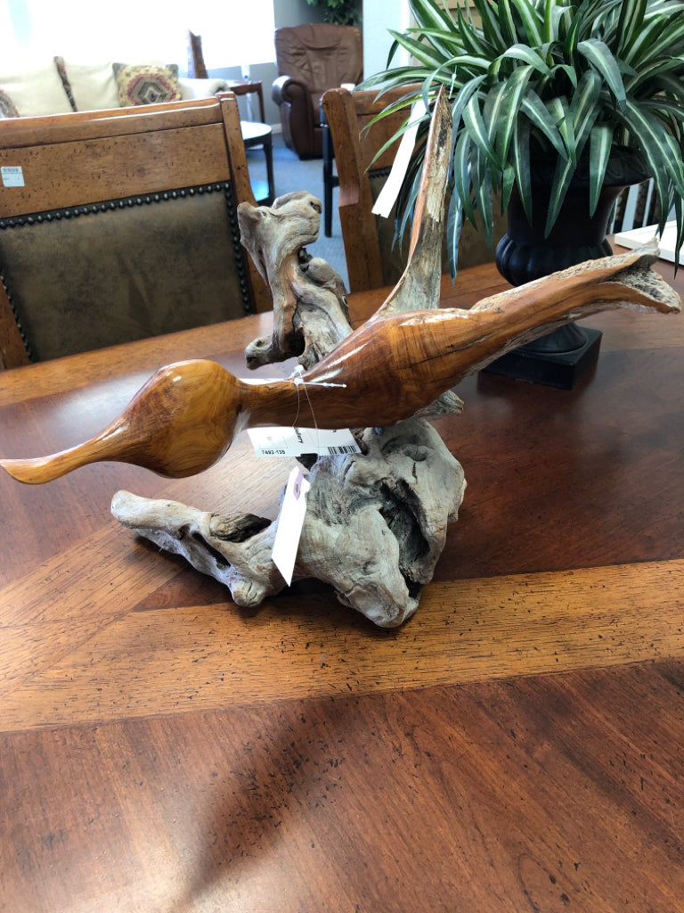 Carved Wood Duck w/Wood Branch
