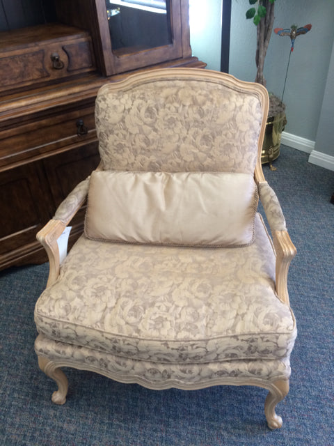 Beige & Gold Accent Chair with Wood Frame